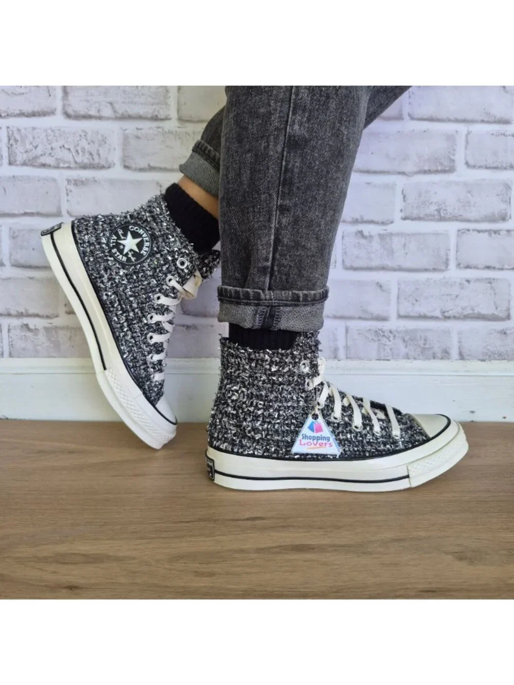 ⭐Converse Chuck 70 Hi Metallic Tweed Sz 7.5 Women's shoes Sneakers Black A14442C